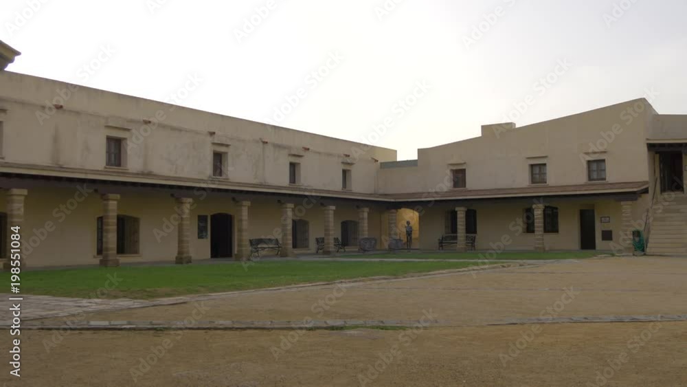 The interior courtyard of a building with columns The interior courtyard of a building with columns