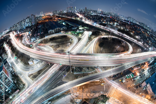 Photography Night view of cold winter night in Guro-gu, Seoul, Korea