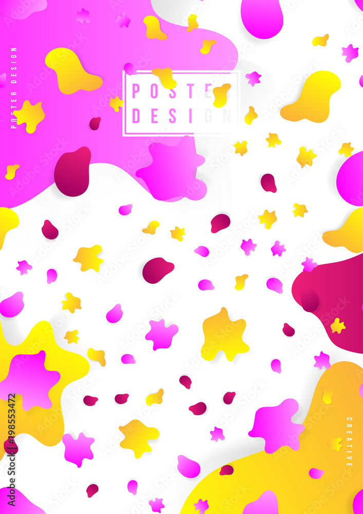 Abstract creative poster with fluid for a creative event. Standard A3 vertical format futuristic cover with colored liquid elements on the background. Flat vector illustration EPS 10 Abstract creative poster with fluid for a creative event. Standard A3 vertical format futuristic cover with colored liquid elements on the background. Flat vector illustration EPS 10