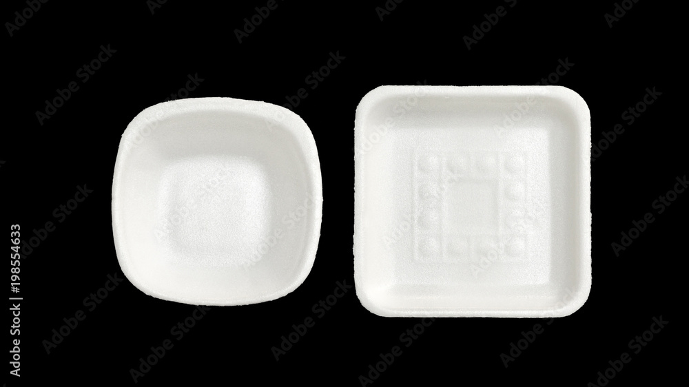White foam tray on a black background. White foam tray on a black background.