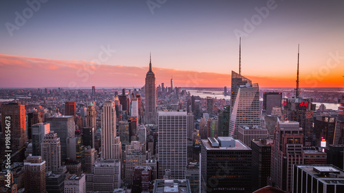 New York City Manhattan sunset from Top of the Rockefeller Center