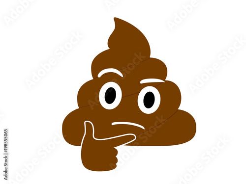 Isolated brown dung pondering face with right hand flat icon