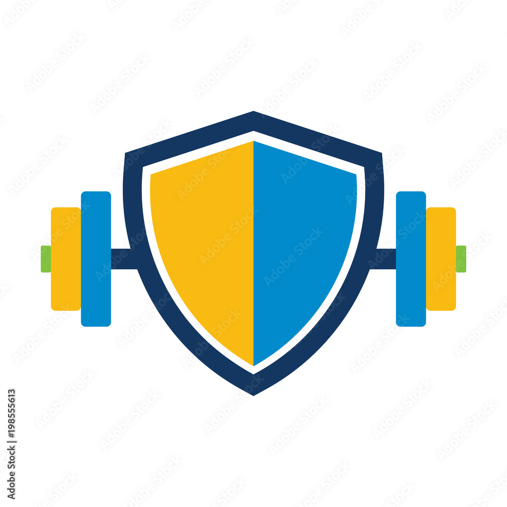 Fototapeta premium Barbell Shield Logo Icon Design