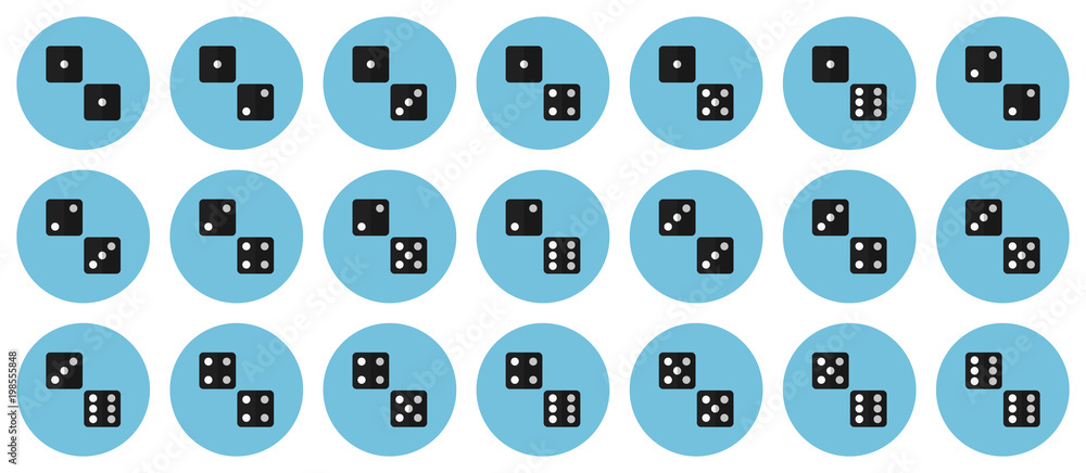 Pairs of black dices vector flat icon set Pairs of black dices vector flat icon set