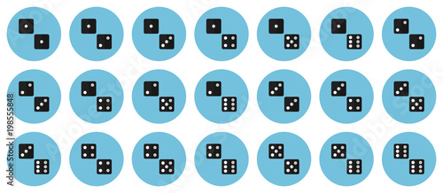 Pairs of black dices vector flat icon set