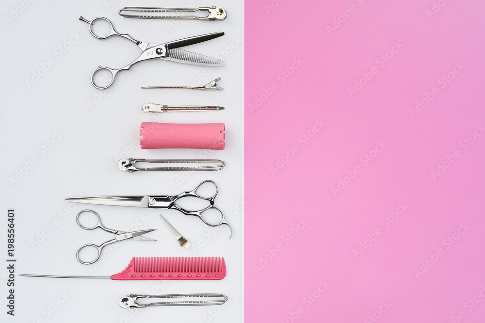 Set of professional hairdresser tools for background Set of professional hairdresser tools for background