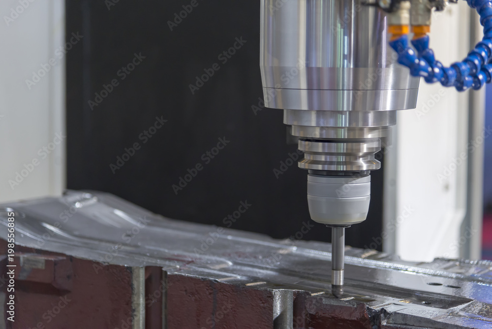The CNC milling machine cutting the automotive mild part by solid ball end mill tool. The CNC milling machine cutting the automotive mild part by solid ball end mill tool.