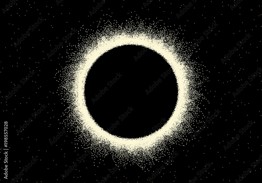 Space landscape with scenic view on solar eclipse made with retro dotwork style Space landscape with scenic view on solar eclipse made with retro dotwork style