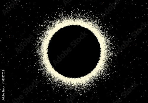 Space landscape with scenic view on solar eclipse made with retro dotwork style