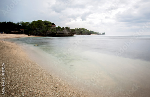 Amazing view of Yogyakarta seascape with natural coastal rock as foreground