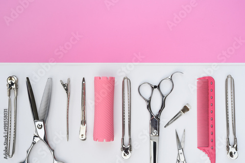 Set of professional hairdresser tools for background