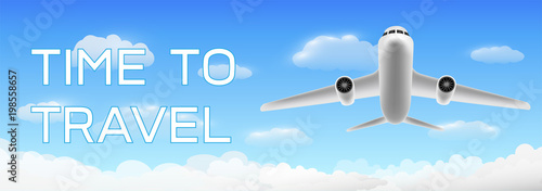 time to travel with airplane flying over cloud