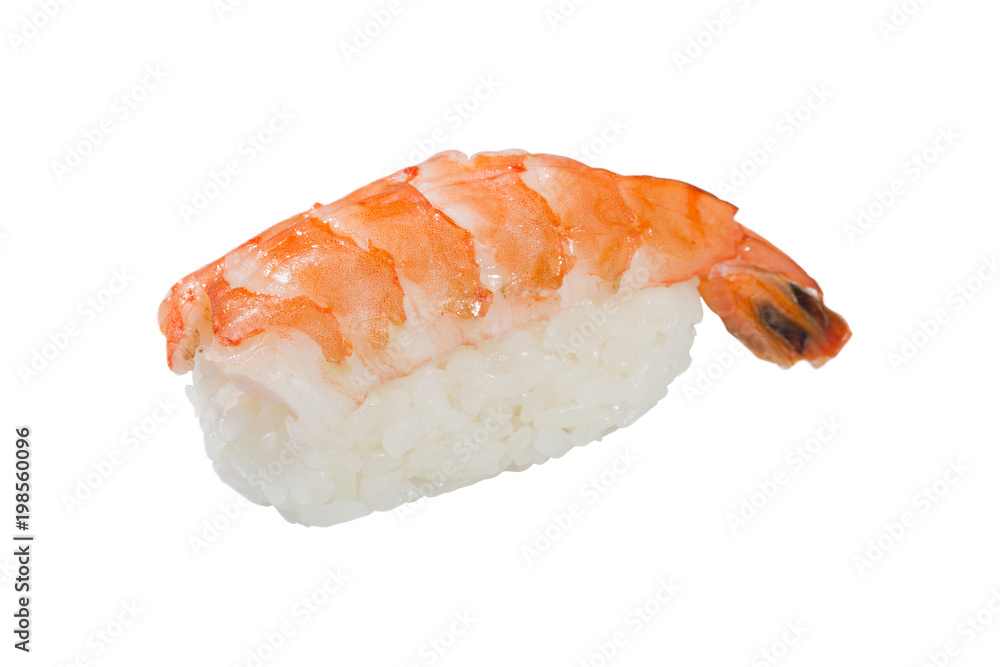 sushi nigiri, rice cola and shrimp meat lined up on a white background sushi nigiri, rice cola and shrimp meat lined up on a white background