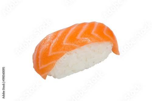 sushi nigiri, rice cola and fish lined up, isolated on white background