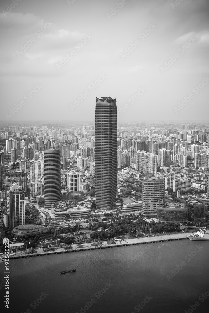 Tall Building in City Black and White