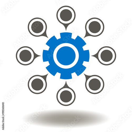 Process Automation Business concept Icon Vector. Gear Circular Network Map Markers Illustration. Cogwheel Networking Location Circle Logo. Social Media Web System Process Symbol.