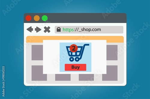 Online store window open in the browser. Isolated on background.