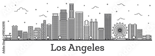 Outline Los Angeles California City Skyline with Modern Buildings Isolated on White.