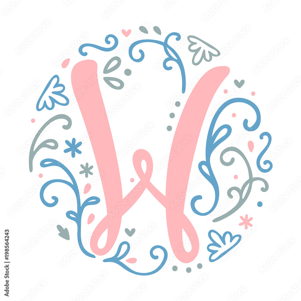 Feminine Floral Monogram Alphabet 'w'