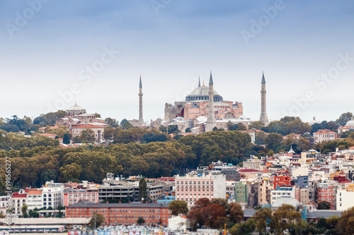 Scenic view of The world famous monument of Byzantine architecture Hagia Sophia Cathedral in Istanbul photo