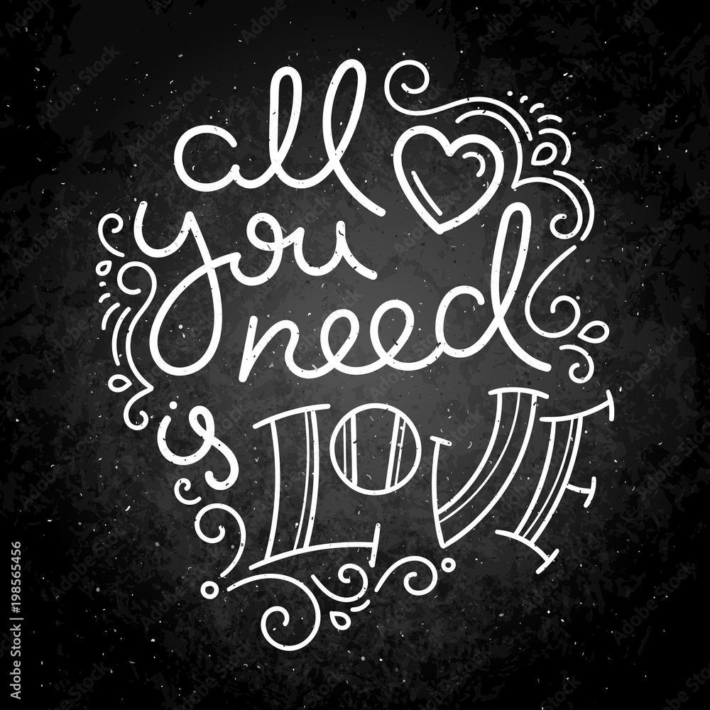 Obraz premium Hand drawn modern image with hand-lettering and decoration elements on blackboard. Inspirational quote. Illustration for prints on t-shirts and bags, posters, cards.