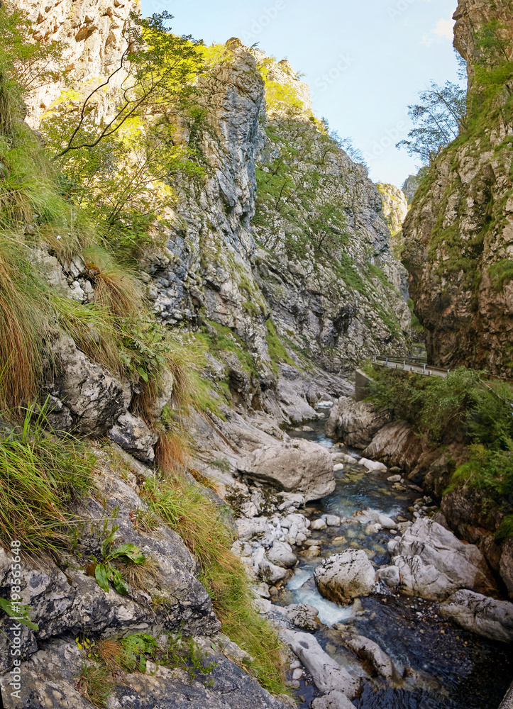 Mountain fast river in the mountains of Italy.