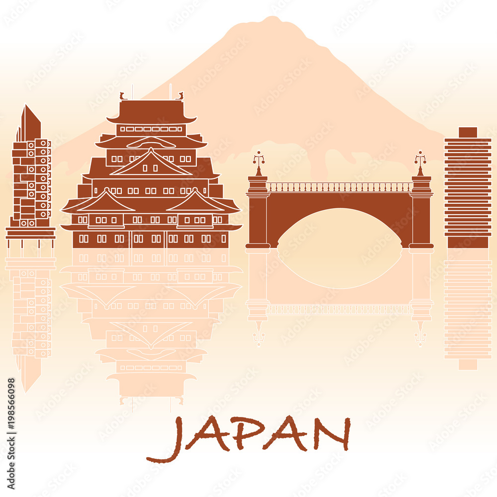 Fototapeta premium Japanese architecture. Mount Fuji.