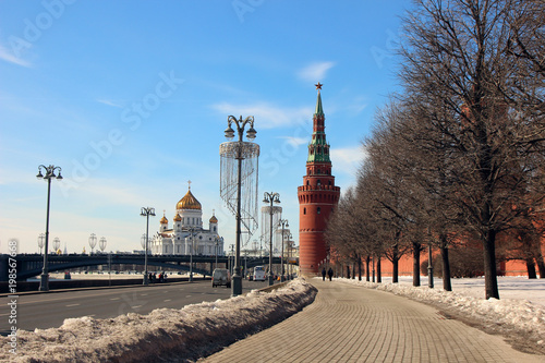 View of the Vodovzvodnaya Tower and Kremlin Embankment in the very center of the capital.. photo