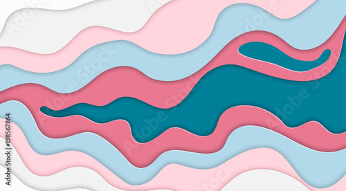 Paper art cartoon abstract waves in realistic trendy craft style. Modern origami design template. Concept inspiration or idea for your projects. Vector illustration.