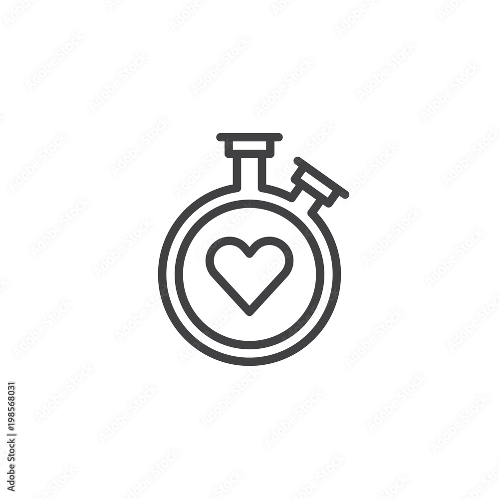 Obraz premium Heart stopwatch outline icon. linear style sign for mobile concept and web design. Cardio training simple line vector icon. Symbol, logo illustration. Pixel perfect vector graphics