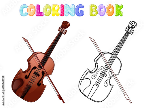 Coloring violin isolated on white