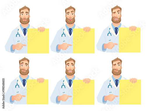 doctor holding blank banner - set
