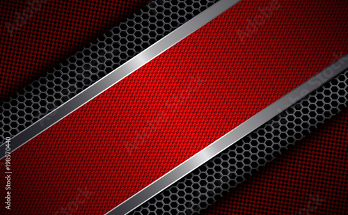 Geometric design with metal grille and rectangular frame.