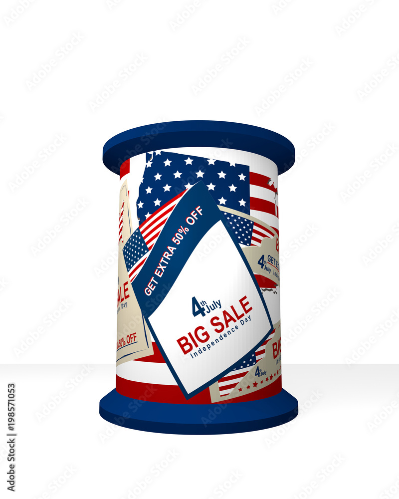 Litfaßsäule mit Werbeplakat für den 4. Juli. Auf weiß isoliert, 3d rendering Litfaßsäule mit Werbeplakat für den 4. Juli. Auf weiß isoliert, 3d rendering