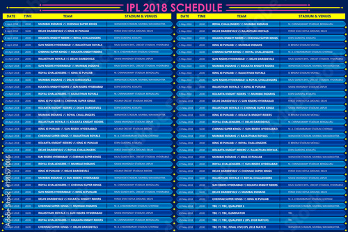 IPL Cricket match schedule for 2018 sports background