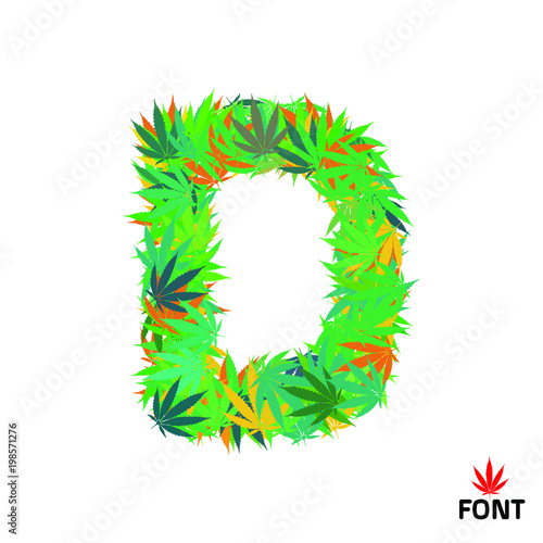 Cannabis letter D from marijuana leaves isolated on white background vector illustration