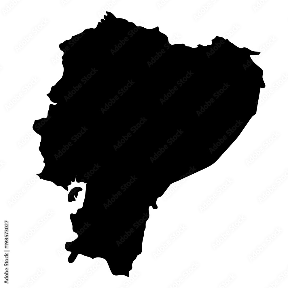 black silhouette country borders map of Ecuador on white background of vector illustration