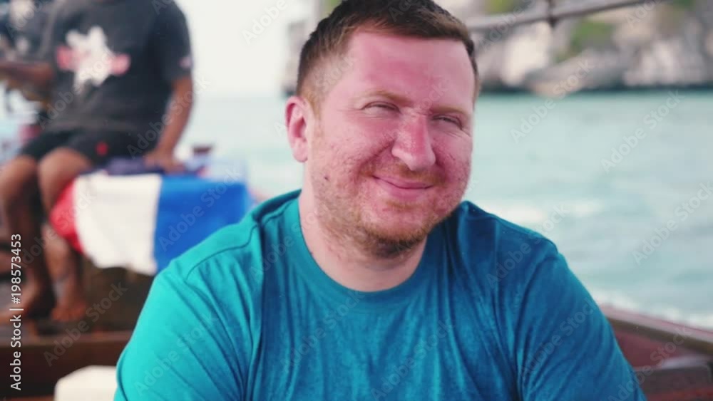 Dreamy man traveling on a speed boat in the sea. slow motion. 1920x1080 Dreamy man traveling on a speed boat in the sea. slow motion. 1920x1080