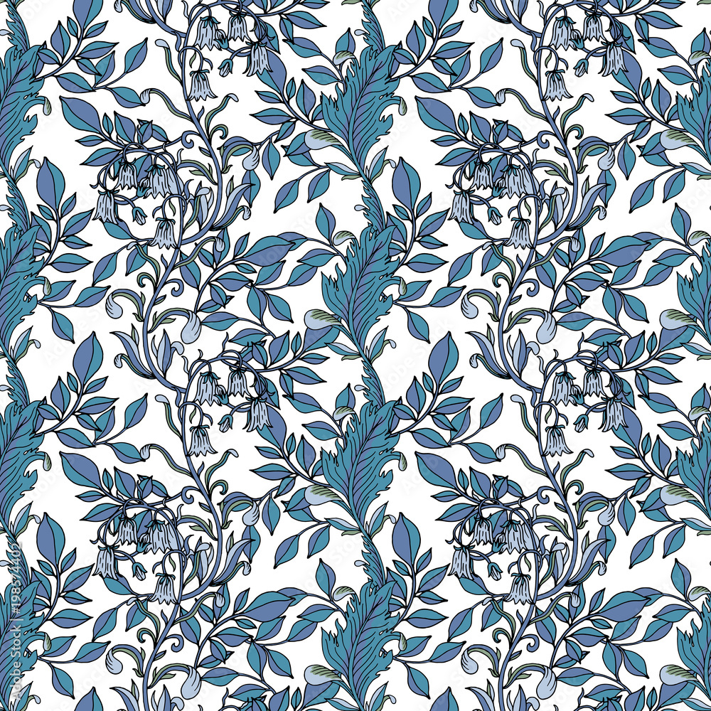 Fototapeta premium Seamless floral green pattern. Vector illustration.