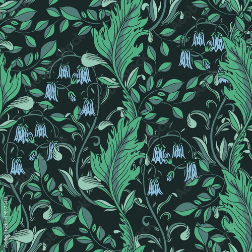 Seamless floral green pattern. Vector illustration.
