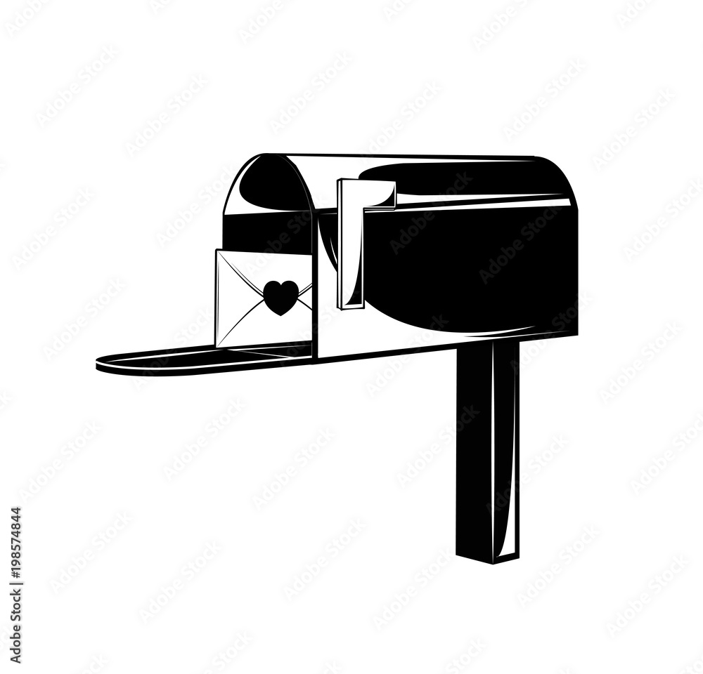 Mailbox for Valentines day. Greeting card delivery mailbox, letter and hearts Mailbox for Valentines day. Greeting card delivery mailbox, letter and hearts