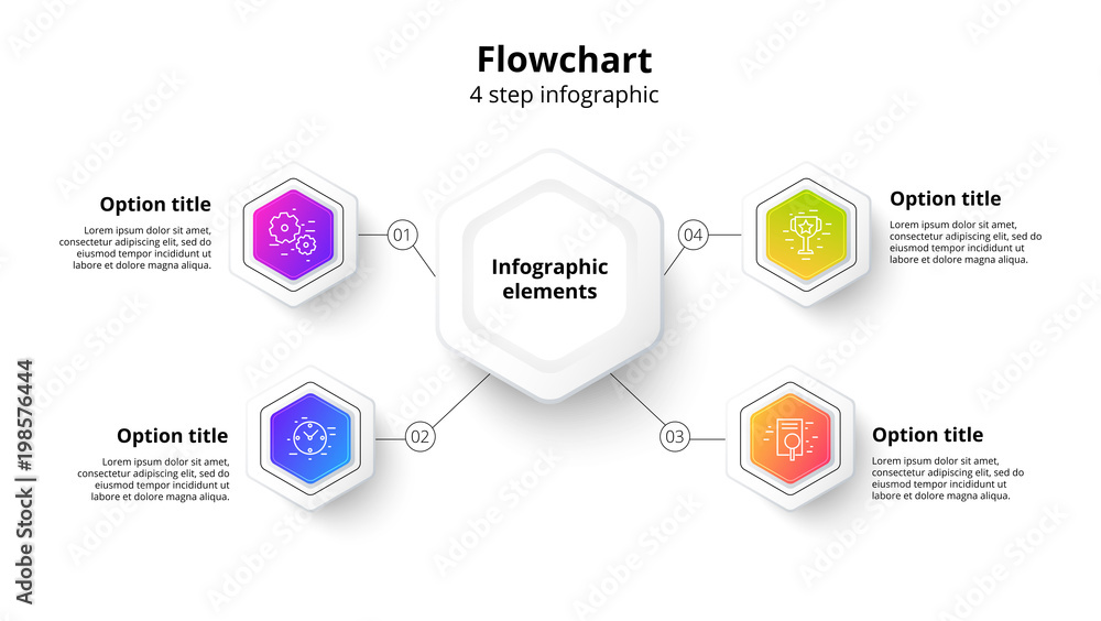 Naklejka premium Business process chart infographics with 4 step segments. Circular corporate timeline infograph elements. Company presentation slide template. Modern vector info graphic layout design.