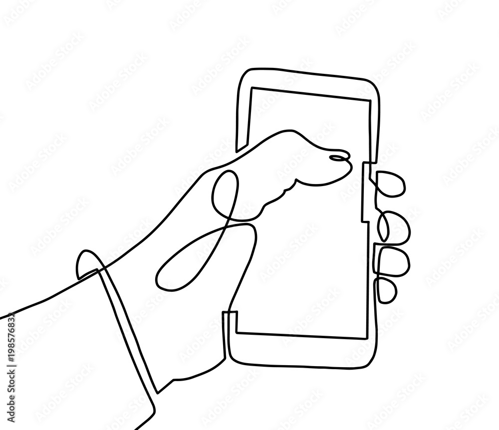 continuous one line art drawing of hand using mobile phone Векторный объект  Stock | Adobe Stock