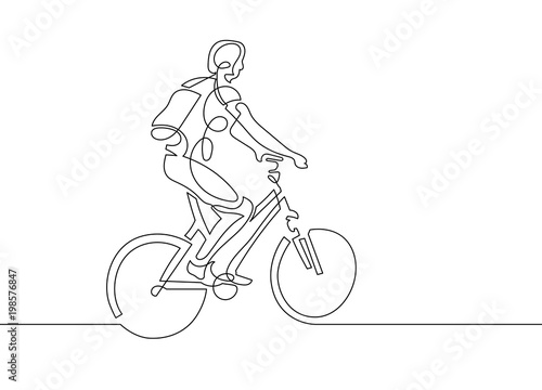 Fototapeta ciągłe rysowanie jednej linii młodej kobiety na rowerze
