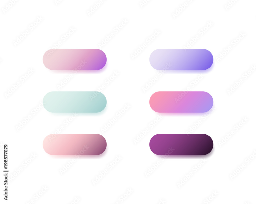 Beautiful vector gradient buttons user interface design element collection. Blank empty clean colored buttons template set for web and mobile apps. Beautiful vector gradient buttons user interface design element collection. Blank empty clean colored buttons template set for web and mobile apps.