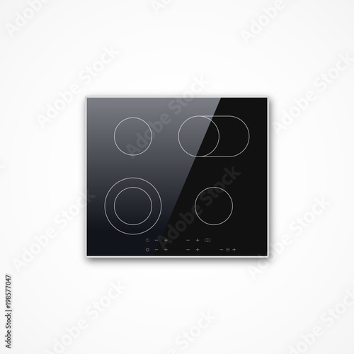 Shiny realistic black vector electric induction cooktop panel glossy icon