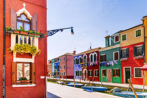 Tela colorful houses Burano Island, Venice