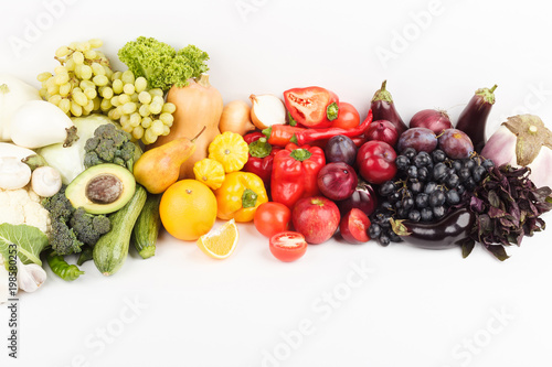 Set of multicolored fresh raw vegetables and fruits  isolated