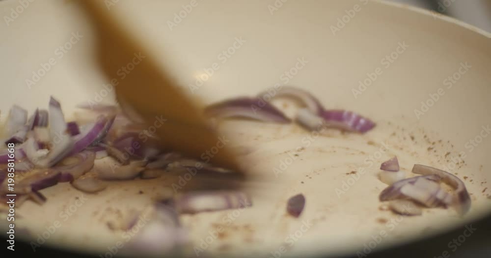 Red onions are fried in butter Red onions are fried in butter