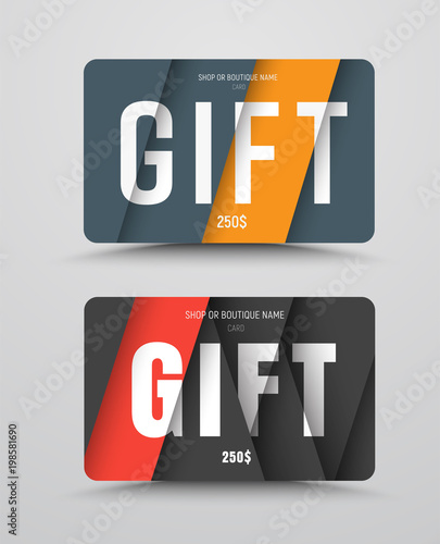 Vector gift card template in the style of material design.